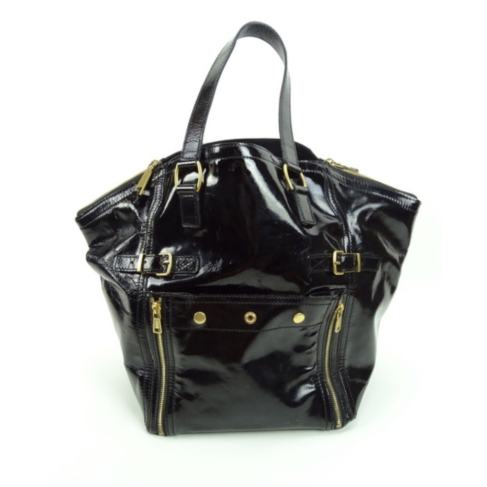 YSL Yves Saint Laurent Rive Gauche Black Patent Leather Downtown Bag